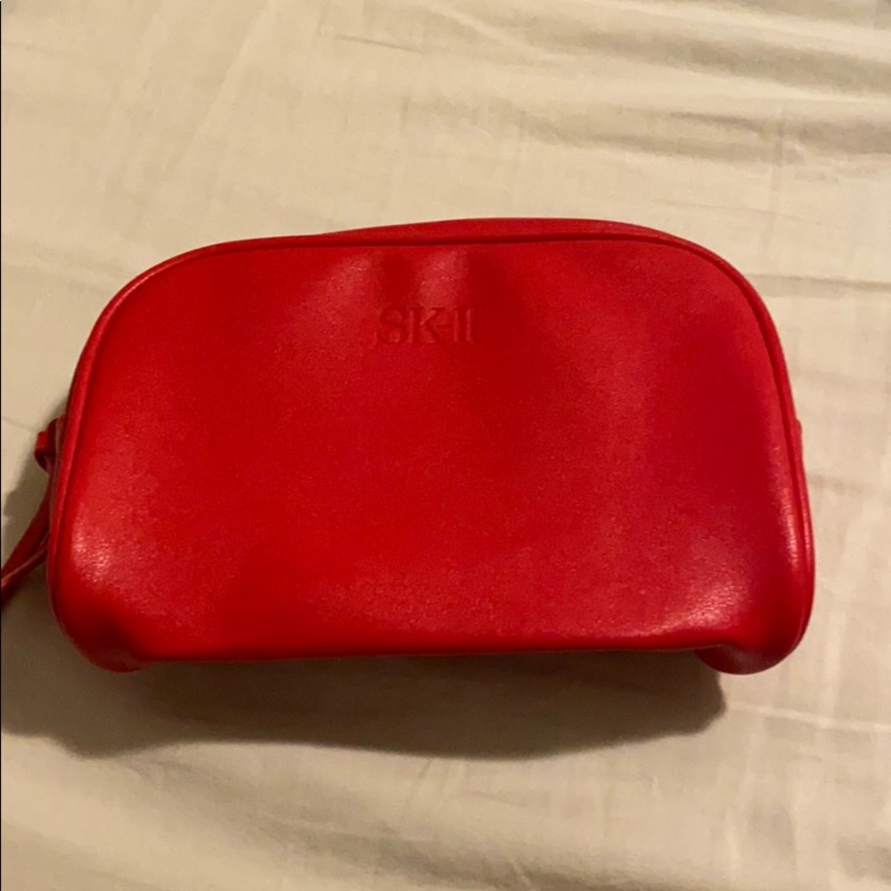 SK II red faux leather zipper makeup bag case